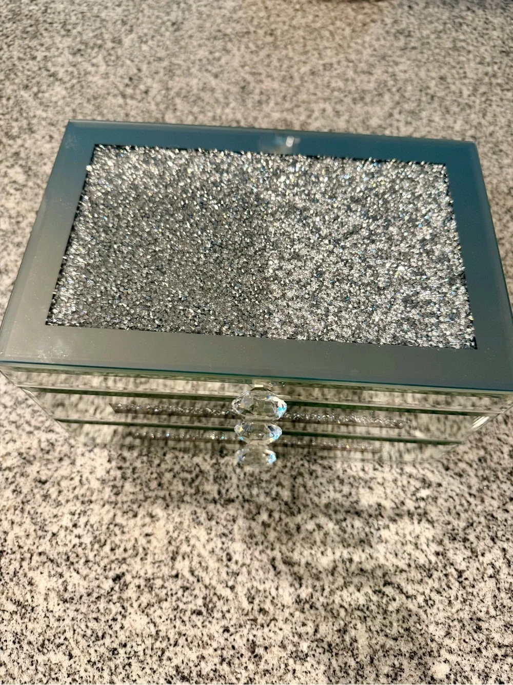 Silver Mirrored Jewelry Box with Crystal Accents - NEW